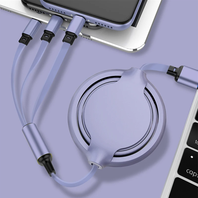 Christmas Gift Colorful Retractable 3 In 1 Usb Charging Cable Universal Multi Function 3 In 1 Usb Cable Fast Charging