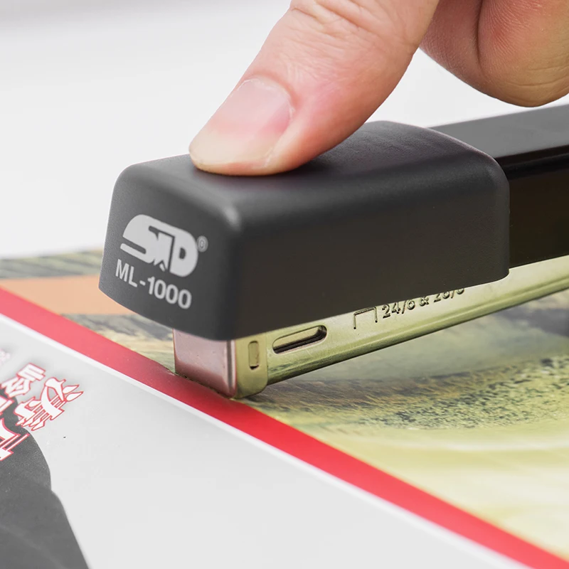 ML-1000 Black 24/6 1/4 Hand 25 Sheet Capacity Heavy Duty Book Magazine Binding Stapler Center Stapling Long Arm Reach Stapler