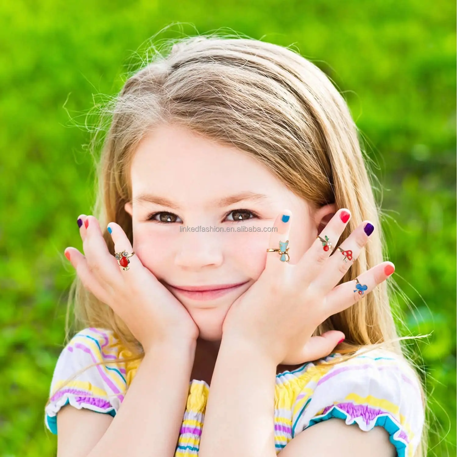 Girls Adjustable Rings, Unicorn Ladybug Butterfly Flower Moon Cute Finger Rings Princess Dress up Play Jewelry for Children Kids