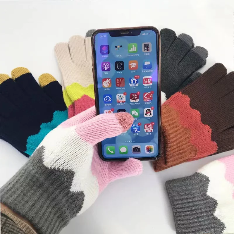 Wholesale cute printing Warm Acrylic women winter touch screen gloves