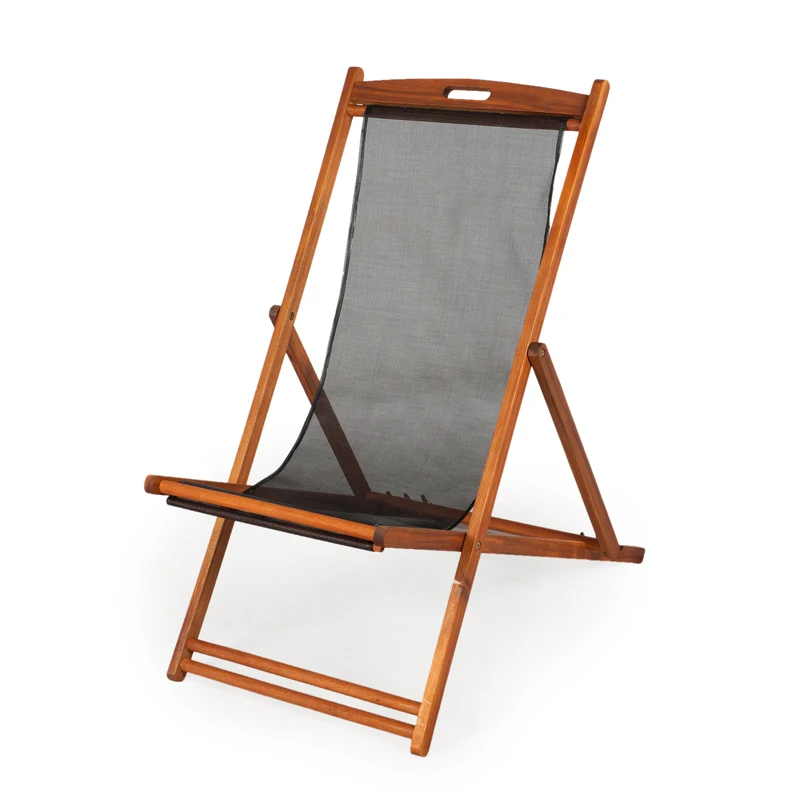 Customized logo for brand advertisement replaceable Teslin mesh fabric wood lounge beach deck chair