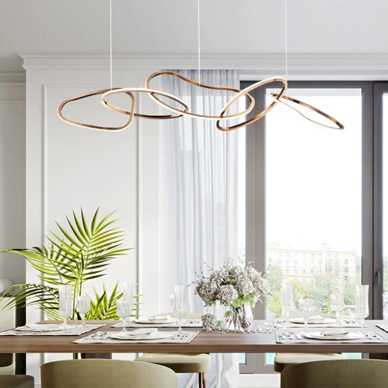 Modern restaurant bar chandelier designer creative stainless steel circle LED lights