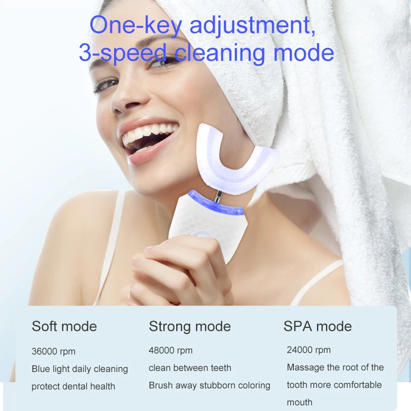 U Shaped Electric Toothbrush Teeth Whitening Dental Device 360 Degrees Ultrasonic Silicone Automatic Electric Toothbrush IPX7