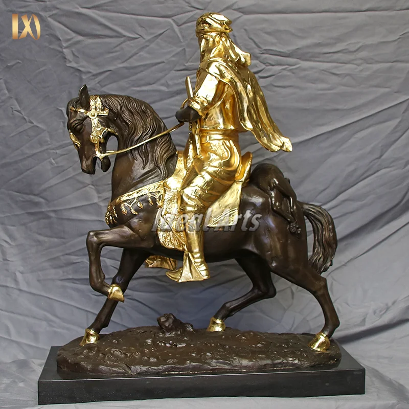 Home Decor Small Bronze Arab Warrior Hunter Riding His Horse Sculpture for Sale
