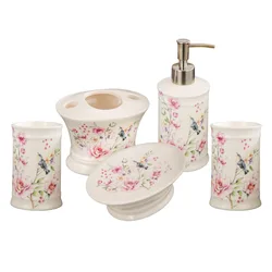 5Pcs Rustic Classical Flower Bird Factory Direct Wholesale Customized Home Hotel Decoration Ceramic Bathroom Accessories Set