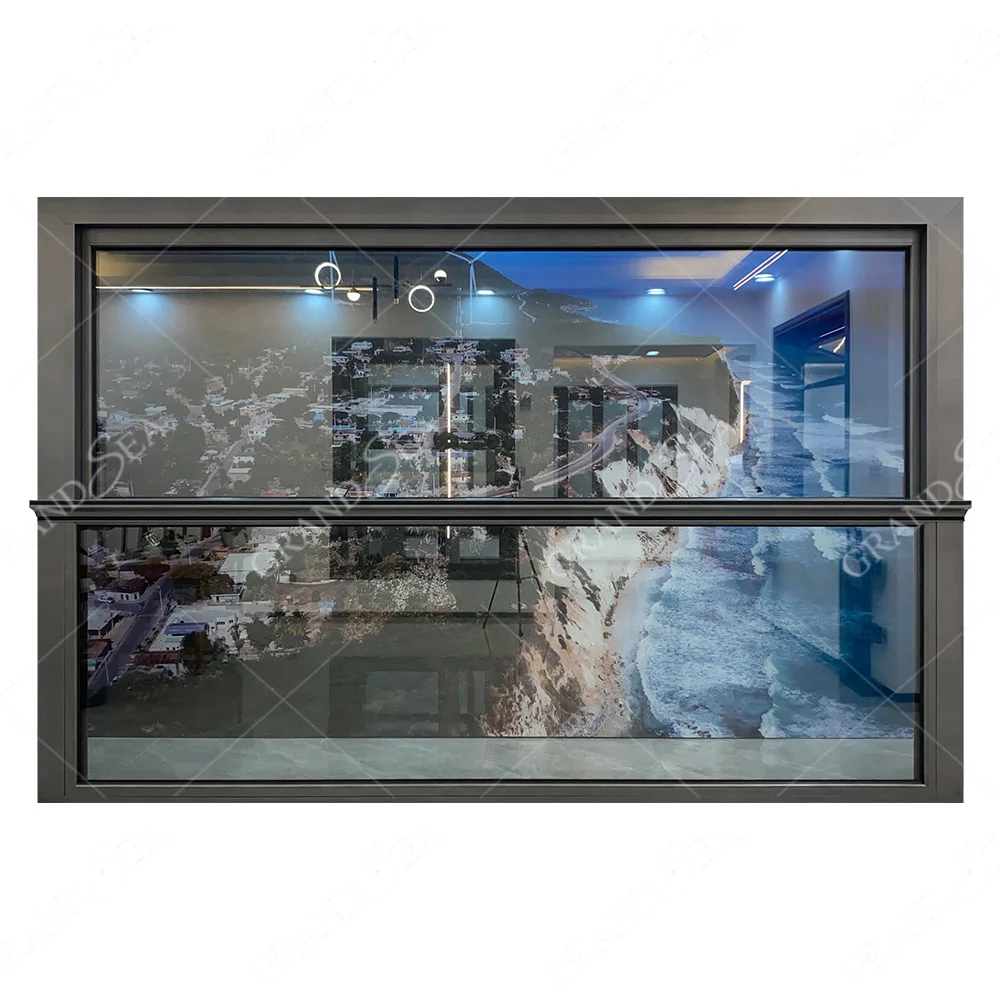 Aluminum window Large Size Double Glass Aluminum Frame Single Hung Automatic Vertical Slide Electric Lift Up Window