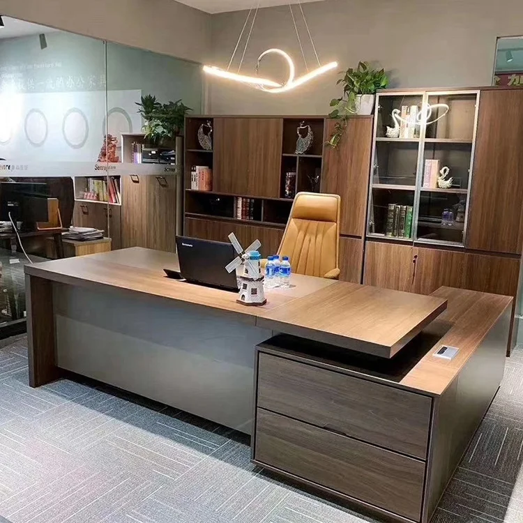 2.4*1.8M Long Rectangle Office Executive Corner Desk With Right Return Classical Boss Office Work Station Table In Walnut Veneer