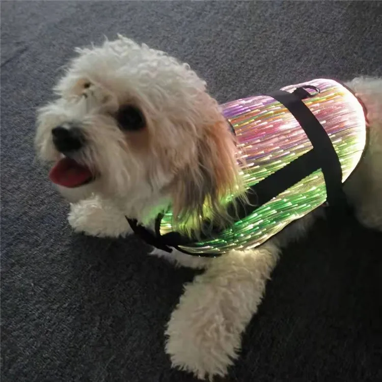 2021 USB rechargeable new flashing optic fiber glowing LED light up dog harness and leash set costume