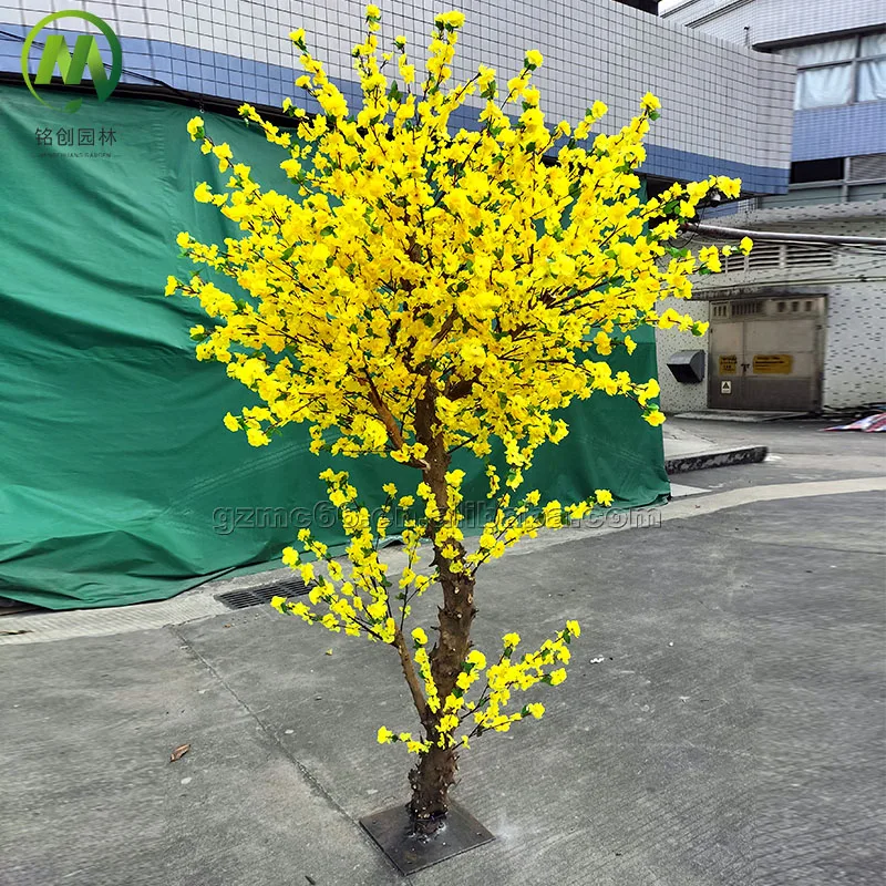 Customized Style Garden Landscape Faux Wedding Tree Yellow Flower Tree with Real Wood Trunk Artificial Peach Blossom Tree
