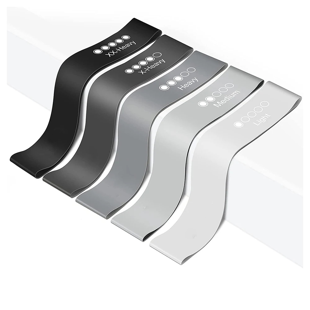 Custom Logo Grey TPE Exercise Resistance Band Loop Exercise Bands Set 5 Fitness Yoga Gym Workout Elastic Bands with Carry Bag