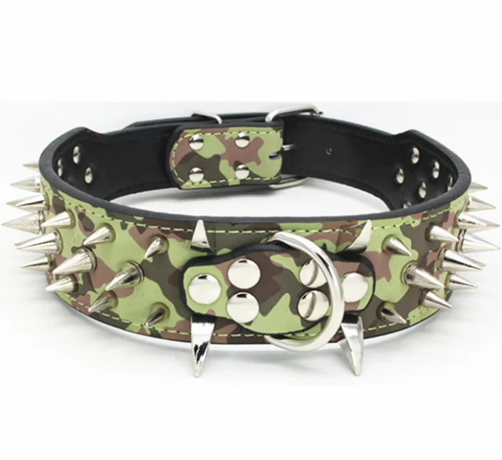 Sharp Spiked Studded PU Leather Dog Collars Pitbull Bulldog Big Dog Collar Adjustable hunter For Medium Large Dogs Boxer