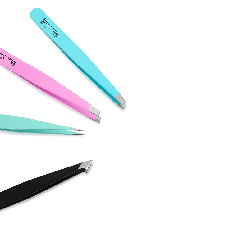 Private label Stainless Steel Customized eyebrow tweezers set eyebrow trimmer tweezer with PU  case