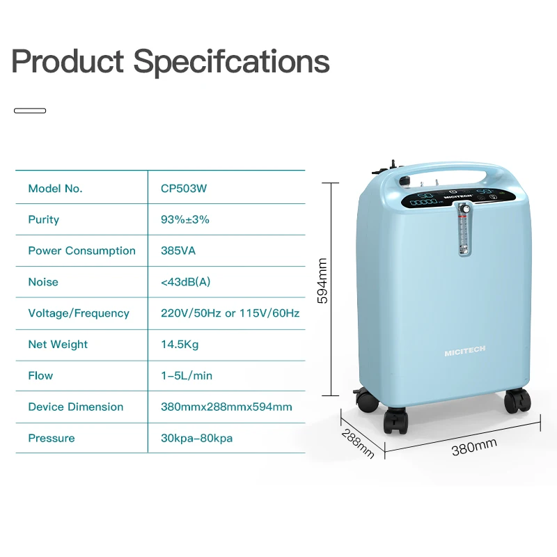 MICiTECH Medical Equipment Hospital Homecare Use Oxygen Generator Home Oxygen Concentrator Continuous Oxygen Supply for 24 Hours