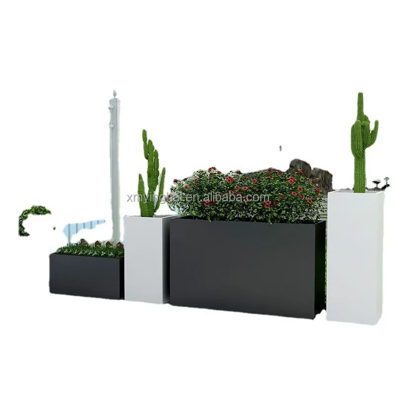 Custom Size Color Stainless Steel FlowerPot Outdoor Iron Flower Box Fence Outdoor Combination Flower Slot Rectangular Flower Bed