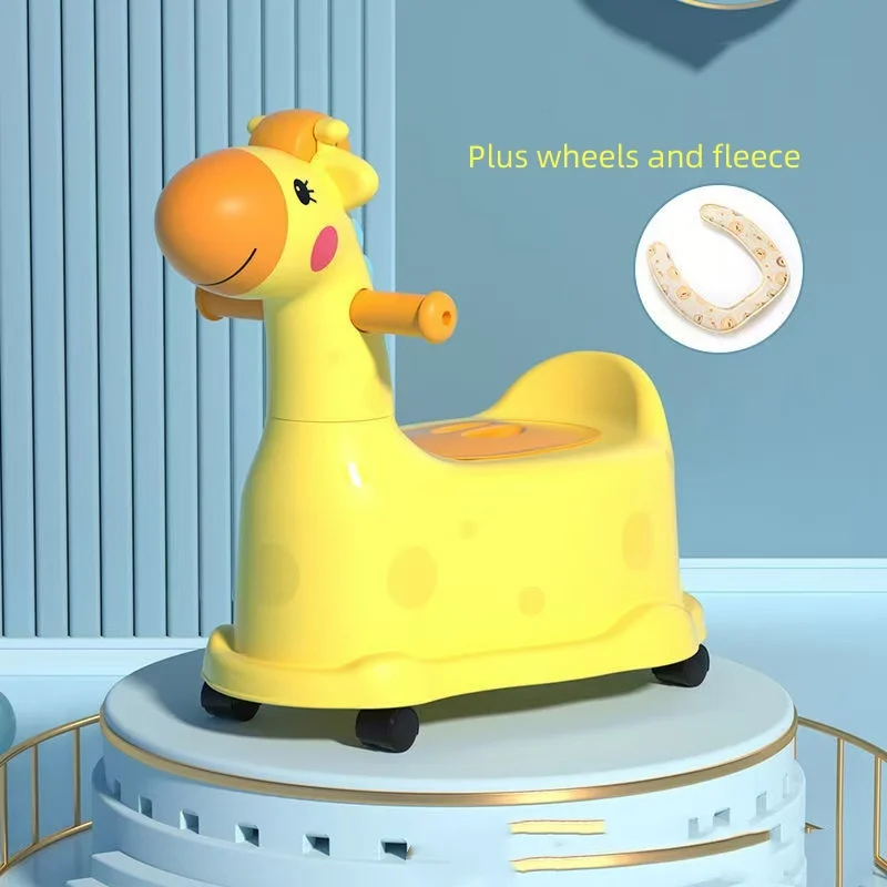 Cartoon Multi-Function Portable Plastic Baby Potty Chair Cute Folding Ladder Design with Wheels for Kids Training