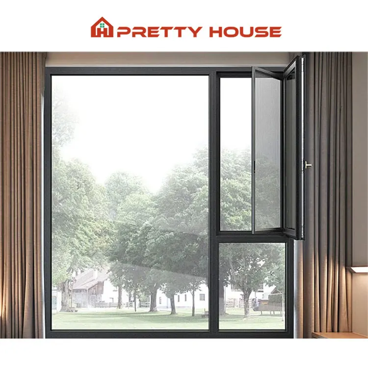 Prettyhouse Custom thermal break double glazed aluminum casement windows for house with security mesh