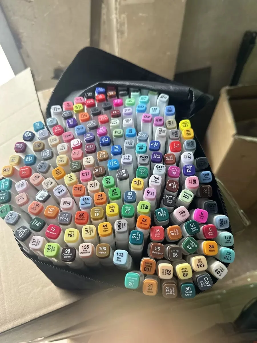 Circle pole Dual tip alcohol based marker pen 60 colors pp box twin marker permanent art sketch drawing marker pen for school