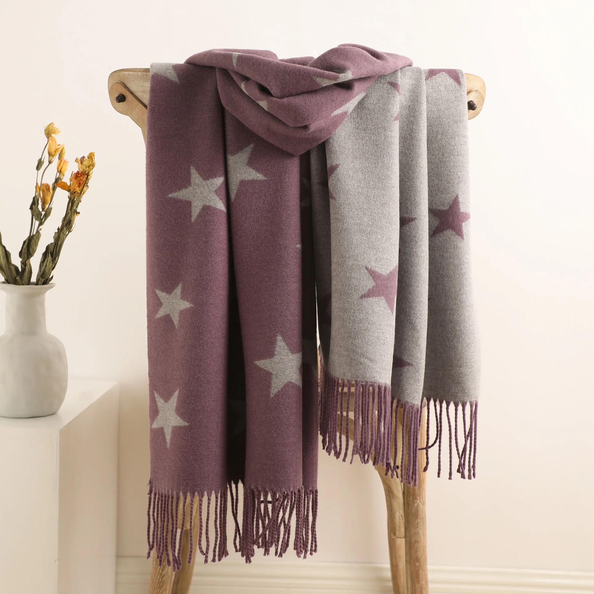 Оптовая продажа женские толстые зимние двусторонние шарфы шаль с кисточками мягкий кашемировый шарф из пашмины