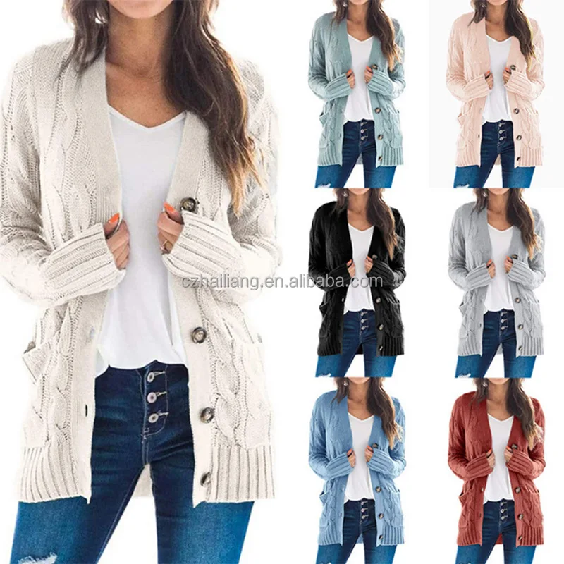 Fall Winter Clothes for Women Casual Loose Cardigan Coat Solid Color Twist Button Cardigan Sweater Women