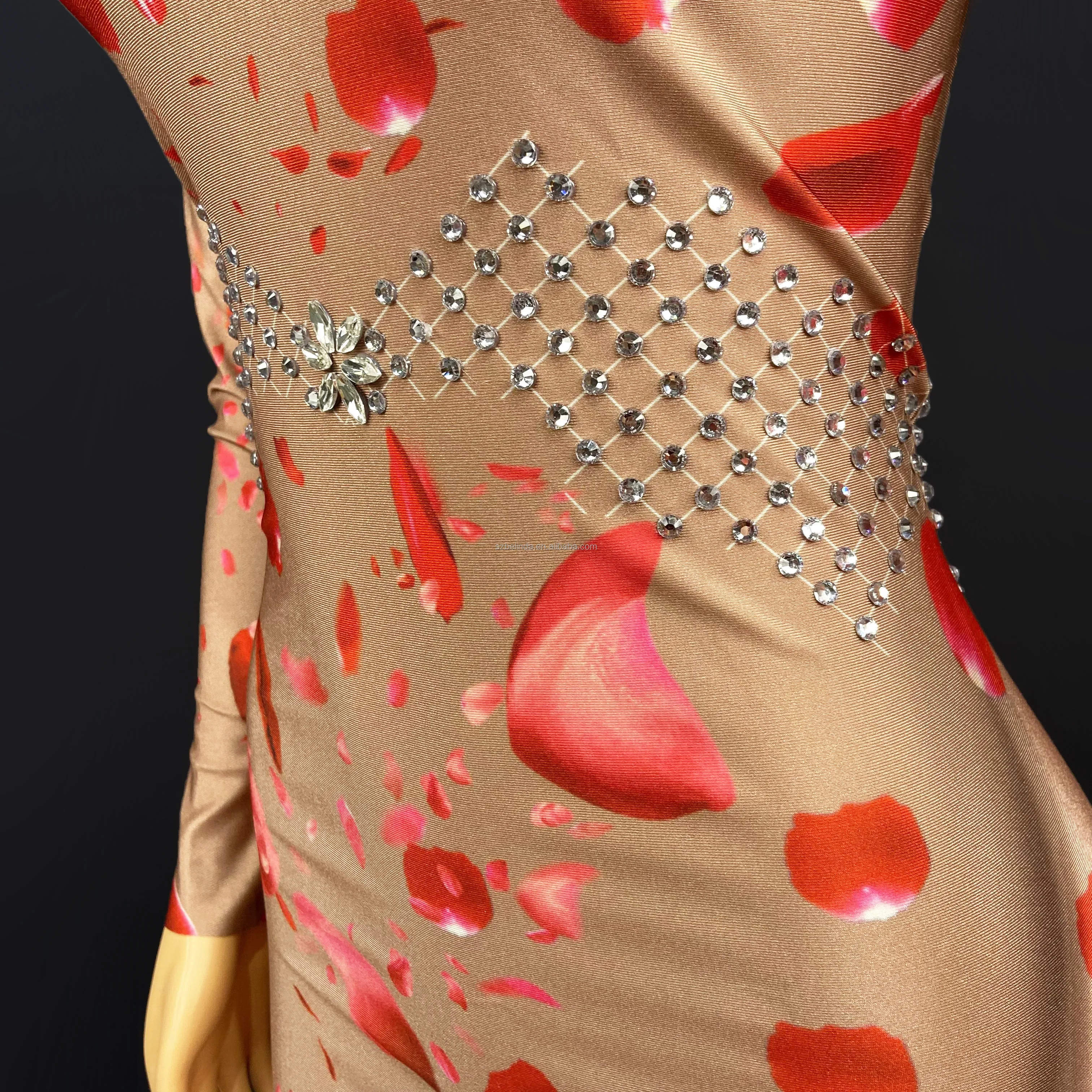 Sexy Red Multi-color Flowers Long Dress Women Dancer Performance Stretch Stage Costume Outfit Evening Prom Party Dress