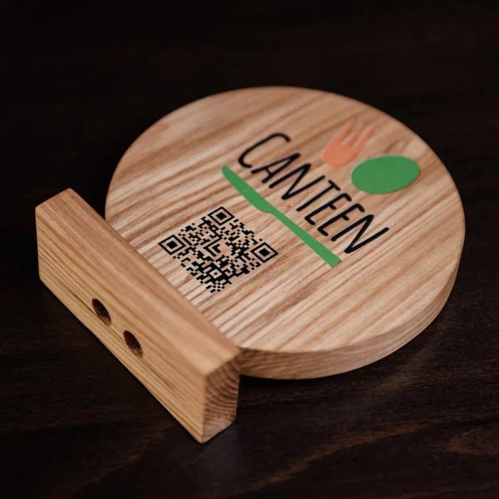 EZD Customize Table top wood Billboard Facebook instagram plaque QR Code Business store Social Media Sign