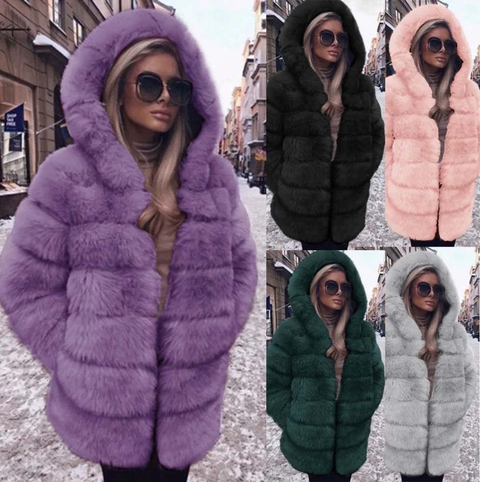 2020 New Arrival Wholesale Winter Warm Whole Skin Luxury Fake Fox Fur Coat Long Style Women Faux Fur Coats Jacket with Hooded