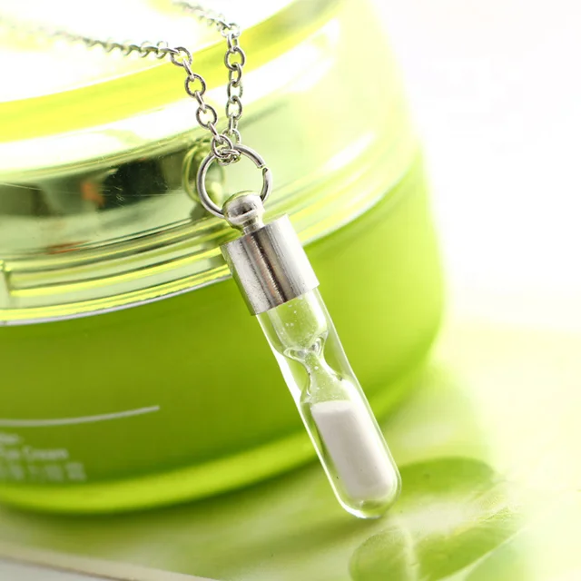 Women Men Halloween Accessories Glow In The Dark Quicksand Wishing Hourglass Crystal Drift Bottle Jewelry Necklace