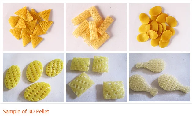 3d extruded pellets snacks potato pellet snacks food extruder 2d 3d pellet machine