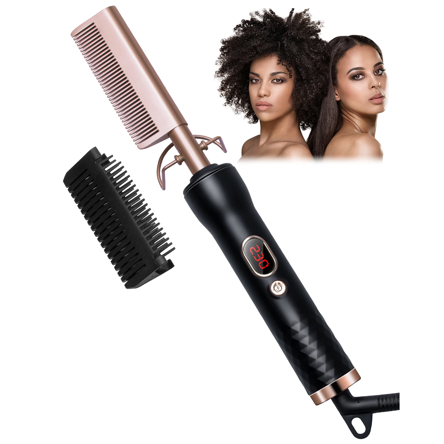 High Temperature Electric Hot Copper Hair Curling Comb Hair Straightening Brush Comb Heat Pressing Hot Comb