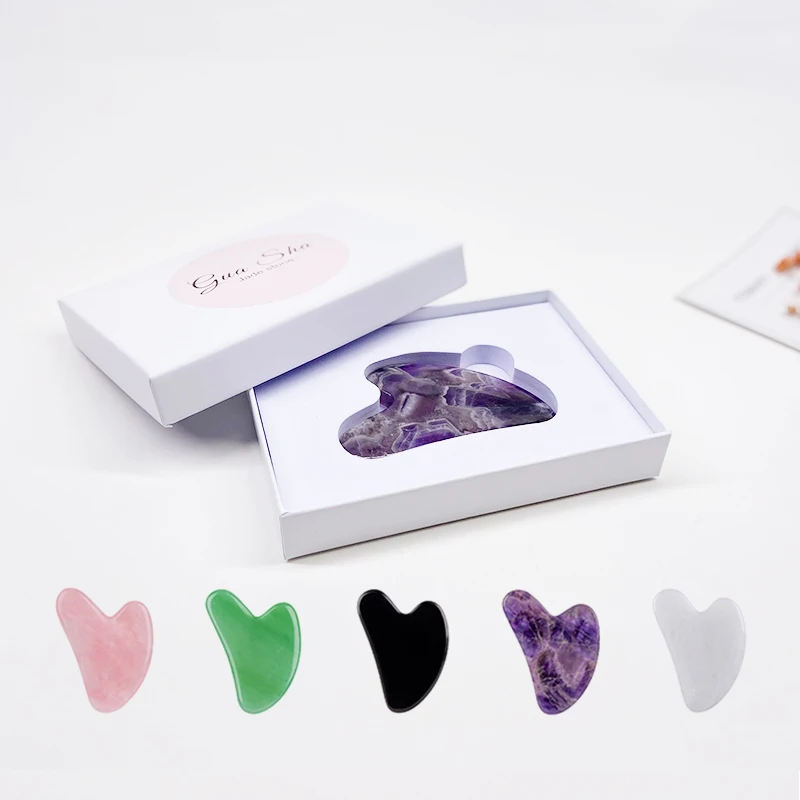 Custom facial scraping massage jade stone rose quartz gua sha tool personal massager facial massager quartz guasha