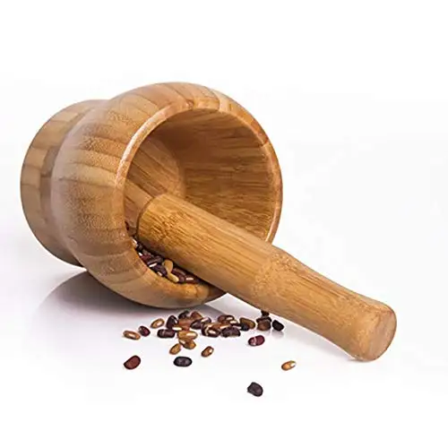 Bamboo Mortar & Pestle Hand Grinder/Chopper, for Garlic Press, Mincer, Wooden Coffee Grinder