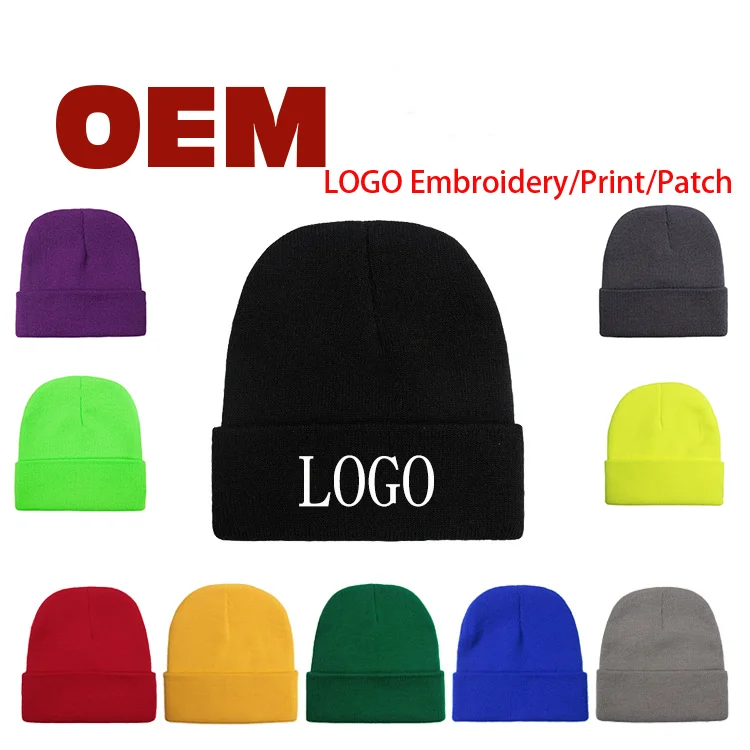 Custom embroidery printing patch wool winter beanies for men