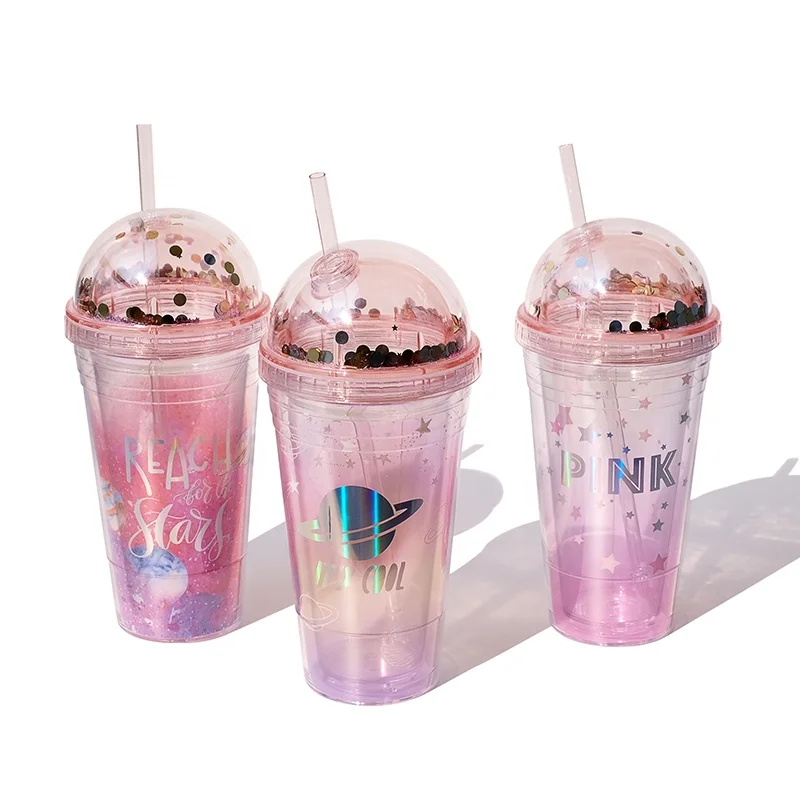 
Girlwill Laser PET Film Double Wall Plastic Cups With Dome Lid PS Material Tumbler With Straw Custom Gift Mugs Wholesale 