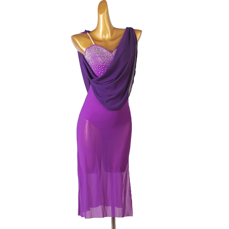 LUHUO Latin Dance Dress Leotard Print Performance Elegant Costumes specialized Handmade Purple Ballet