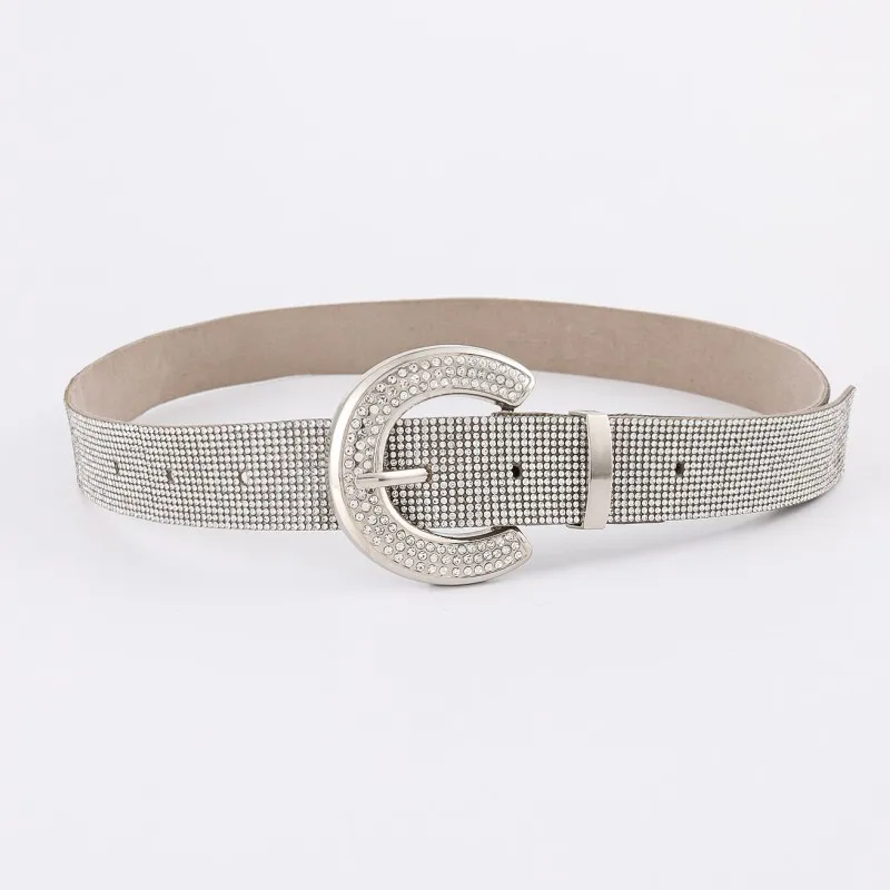 2023 Оптовая Продажа Модный Повседневный Белый Шипованный ремень со стразами Блестящий Пользовательский логотип ремень со стразами
