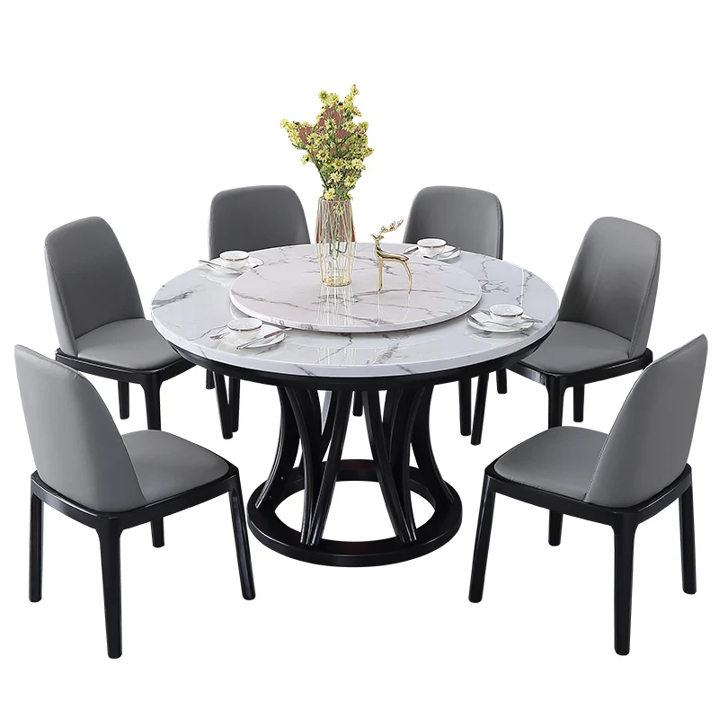 Modern Home Dining Room Furniture Round Table With White Marble Rotating Center