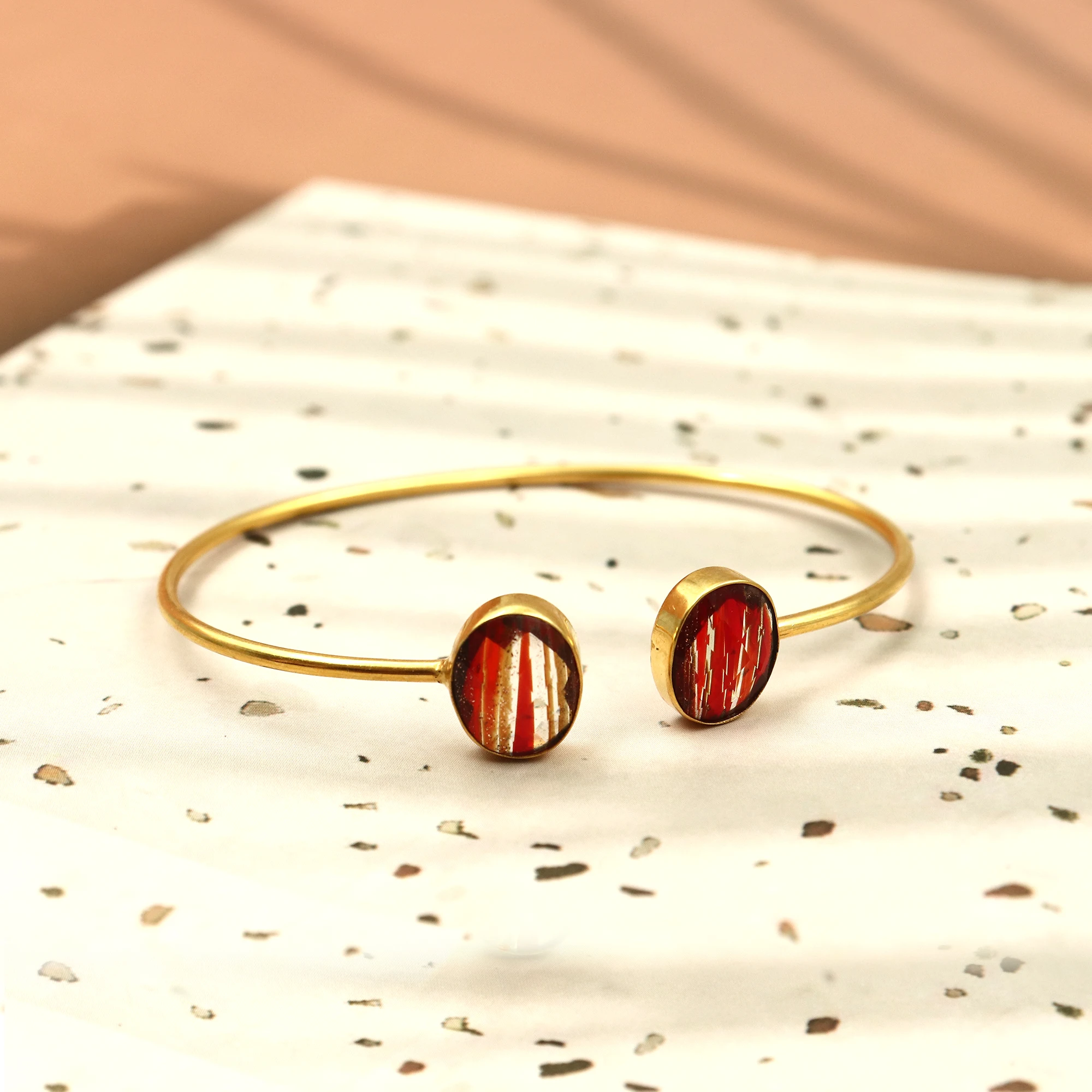 Gold Plated Oval Shape Red Copper Infused 10x12 MM Handmade Cuff Bangle