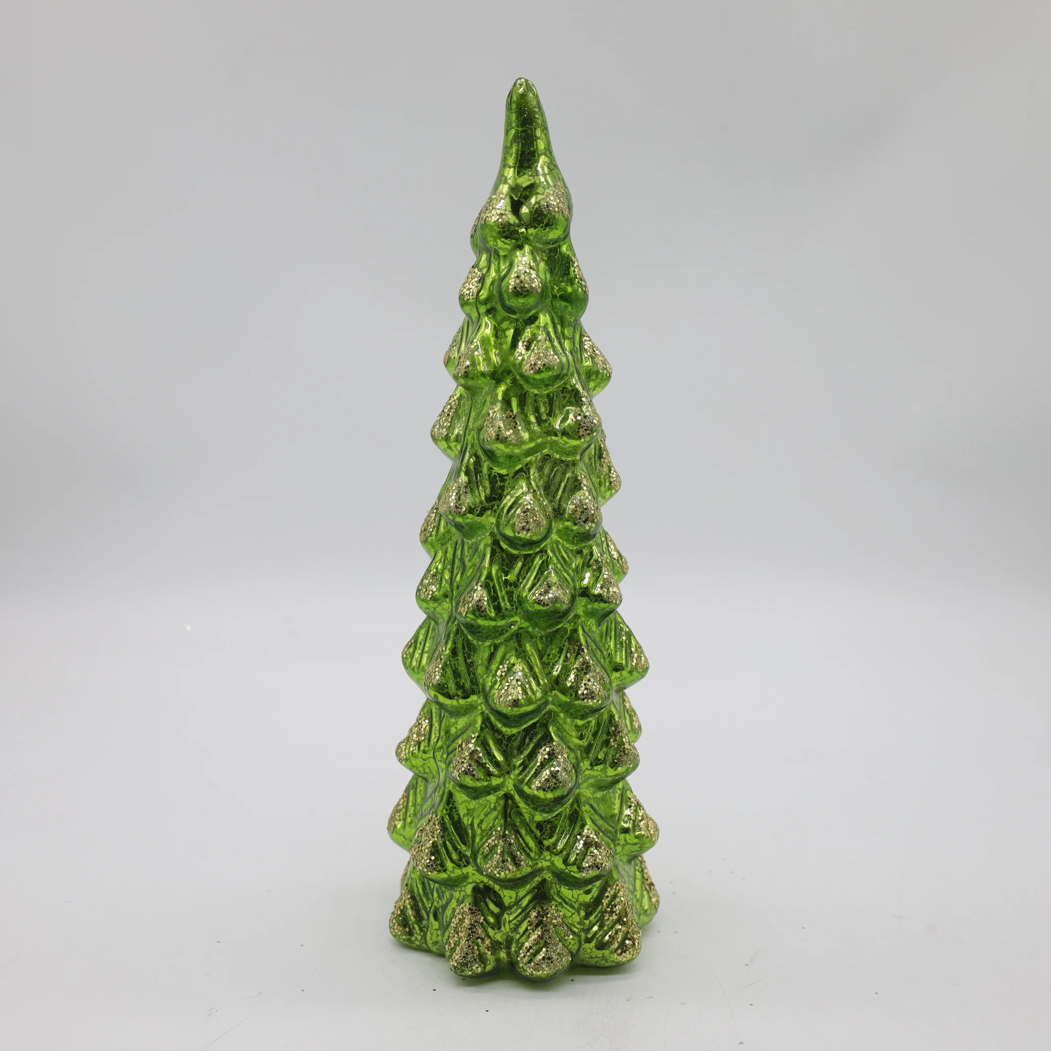 Newest style beautiful handmade 8*20 cm green glass tree crafts home decorations christmas glass tree with led light