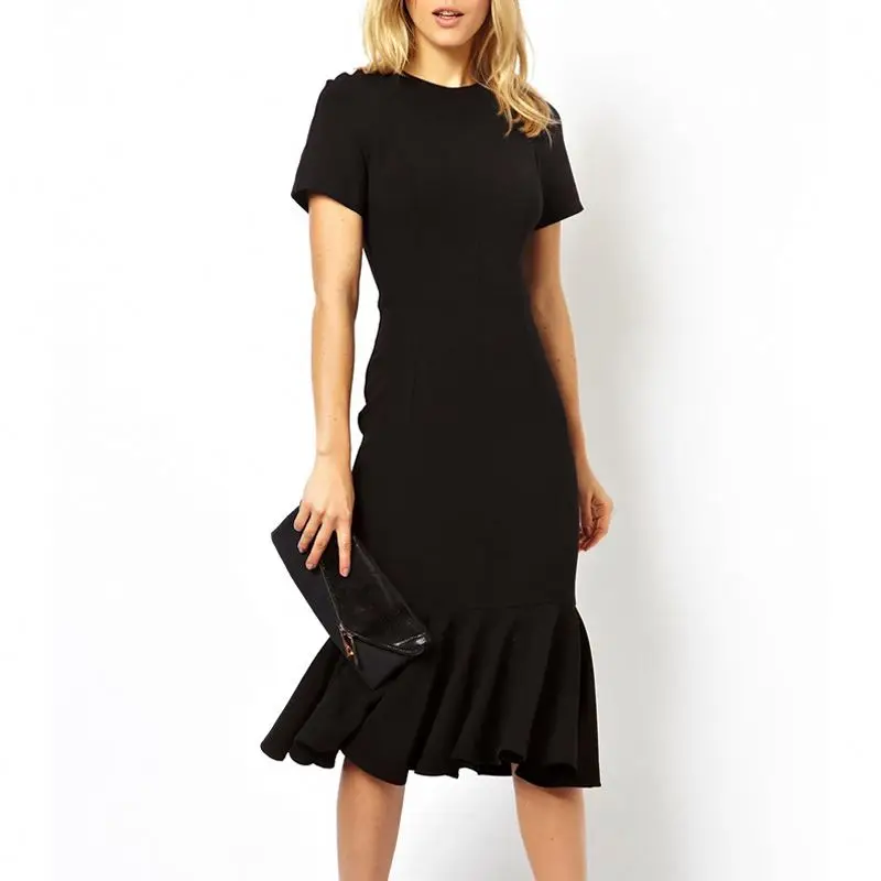 Crew neck drop waist peplum hem midi boho clothing women 2021 new style dress