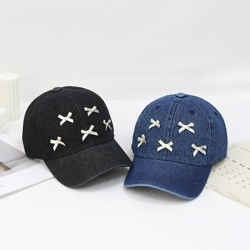 Ladies Ballet style bow Baseball Cap 100% Cotton Fits Men Women Washed Denim Adjustable Dad Hats