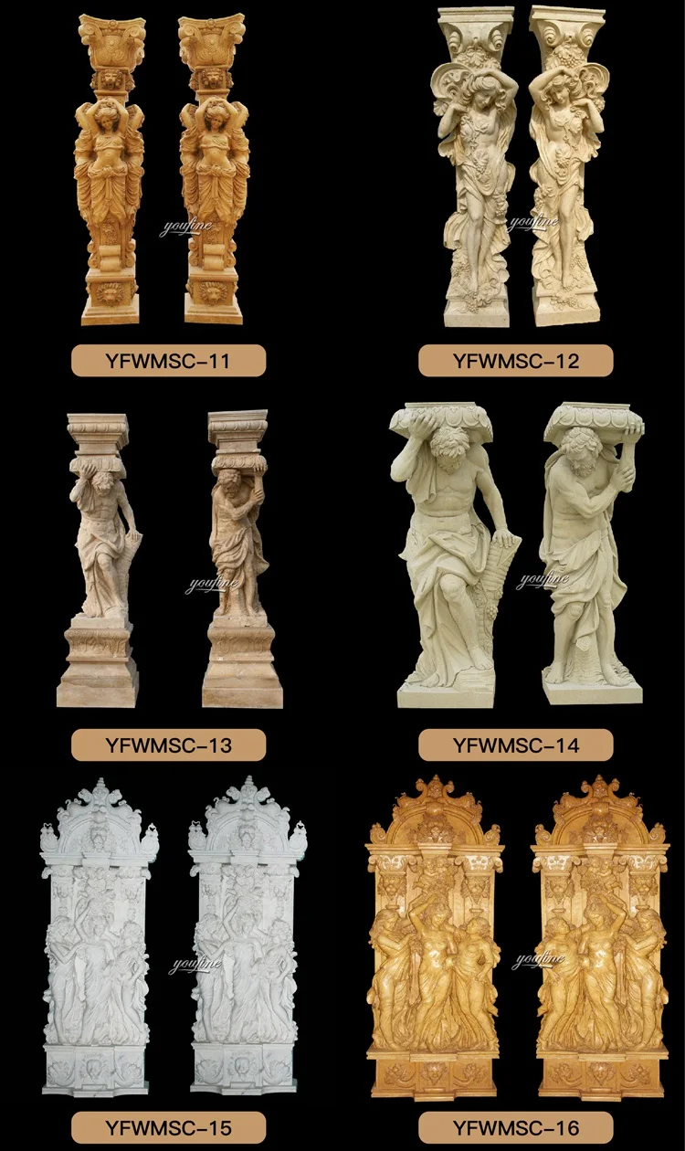 Detailed Carving Natural Stone Square Pillar Design