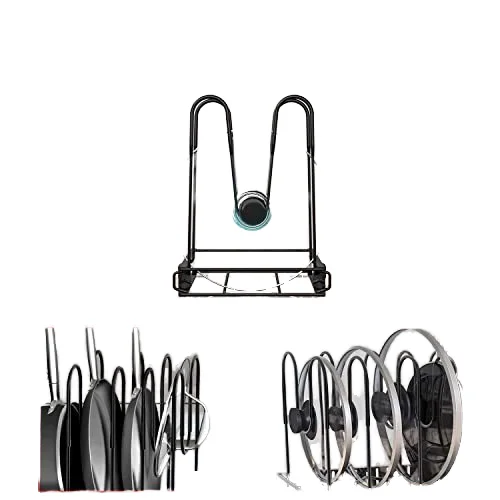 Space-efficient Adjustable kitchen cooking pot storage rack lid shelves