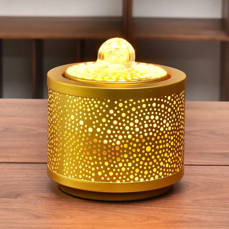 Golden Metal Indoor Tabletop Waterfall Fountain with Lucky Balls Zen Meditation Garden Fountain for Home Landscape Decoration