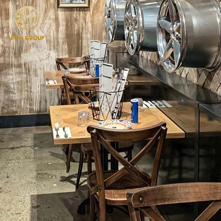 Custom Coffee shop fast food table Commercial furniture metal solid cafe wood wooden cafe restaurant table and chair set