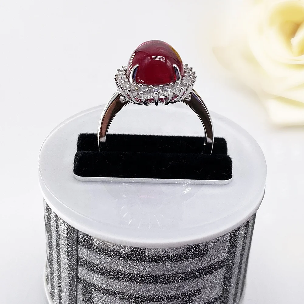 18K gold halo ring Sunflower band corundum ruby 5# gemstone oval 14*10mm cabochon