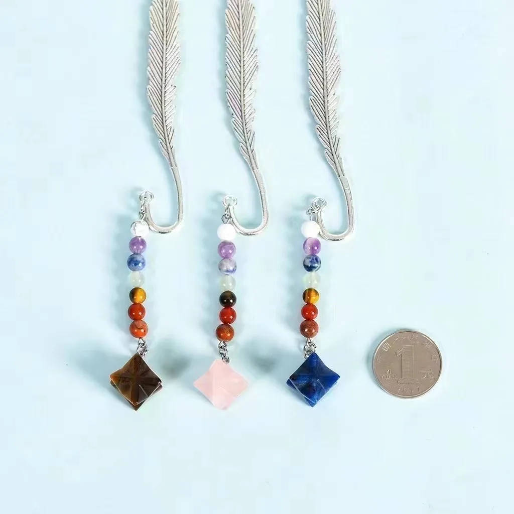 Antique Copper Metal Bookmarks with Handmade 7 Chakra Healing Crystals merkaba Hanging Pendant Gemstones Assorted