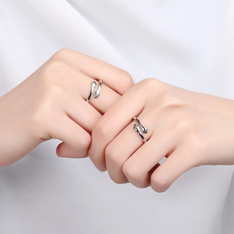 Silver Plated Hug Rings for Women Mother Gift Sister Gifts Hugging Hands Open Sister Ring Setting Friendship Jewelry Gift