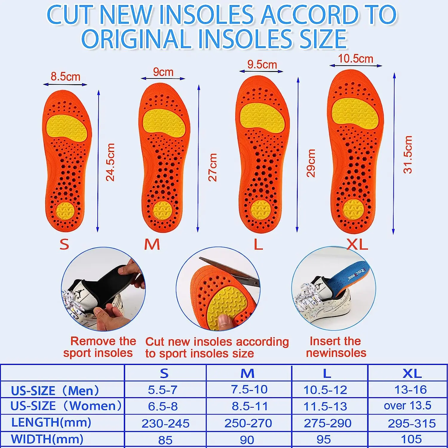 Insoles for Men and Women- Shock Absorption Cushioning Sports Comfort Inserts, Breathable Shoe Inner Soles for Running Walking
