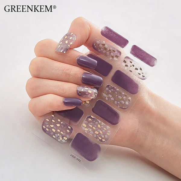GREENKEM Designers Line Marble Jump Color Thick Semi Cured Gel Nail Sticker Uv 3d Nail Sticker Flower Design Gel Sticker Nails