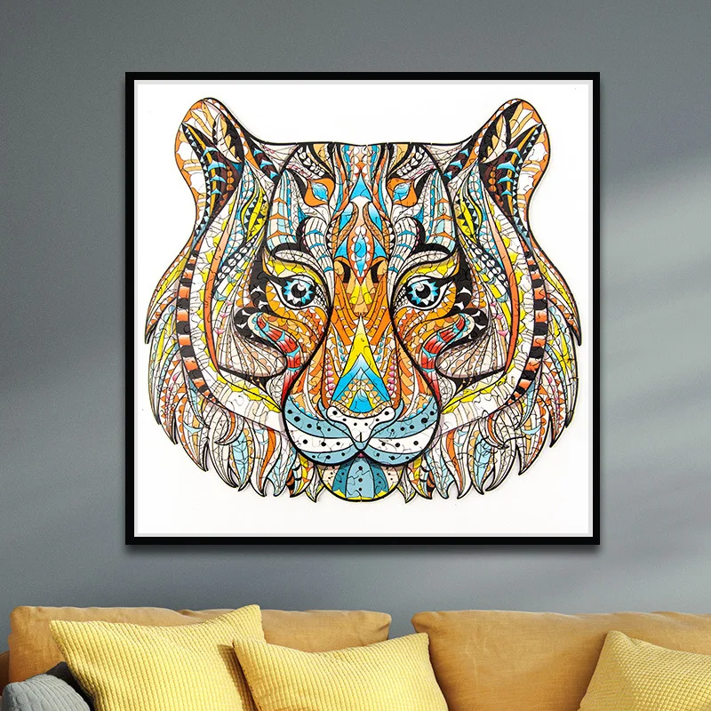 TS 2024 hot sell Wooden DIY Animal Puzzles Unique Gifts Jigsaw animal tiger wolf Wood educational Montessori toy for child